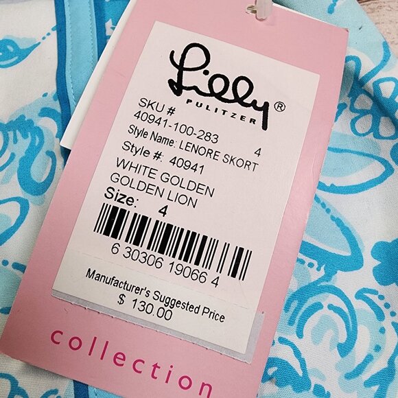Lilly Pulitzer Size 4 Lenore Skort White Blue Golden Lion Print Stretch - Picture 3 of 8